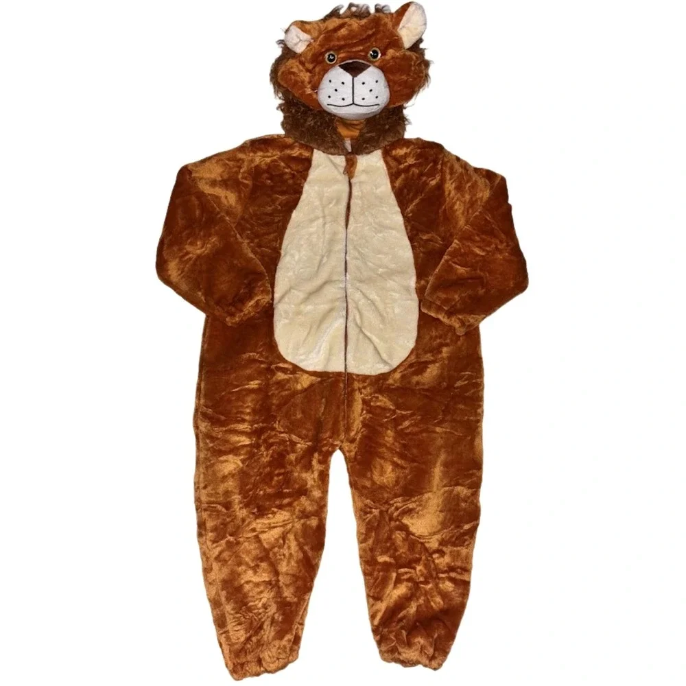 Toddler 3-4 Lion Costume Outfit‎ Zip Up Unisex Plush Hooded Girl Boy NWOT